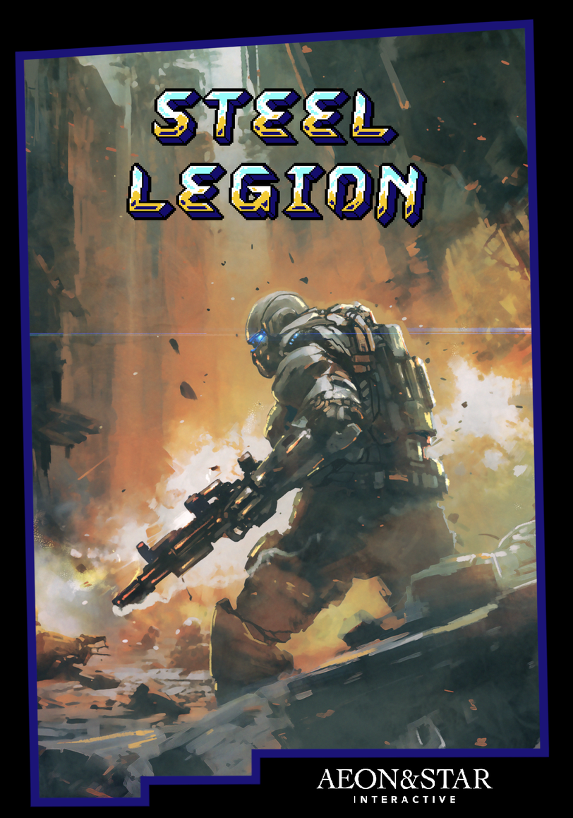 Steel Legion cartridge cover art (cyberpunk cyborg in destroyed city)